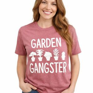 "Garden Gangster" Pink Heather Graphic T-shirt Relaxed Size Large NWT